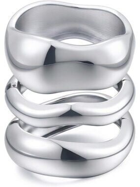 Women's Chunky 14Silver Plated Bangle Bracelets For Stackable Cuff Set Stackable